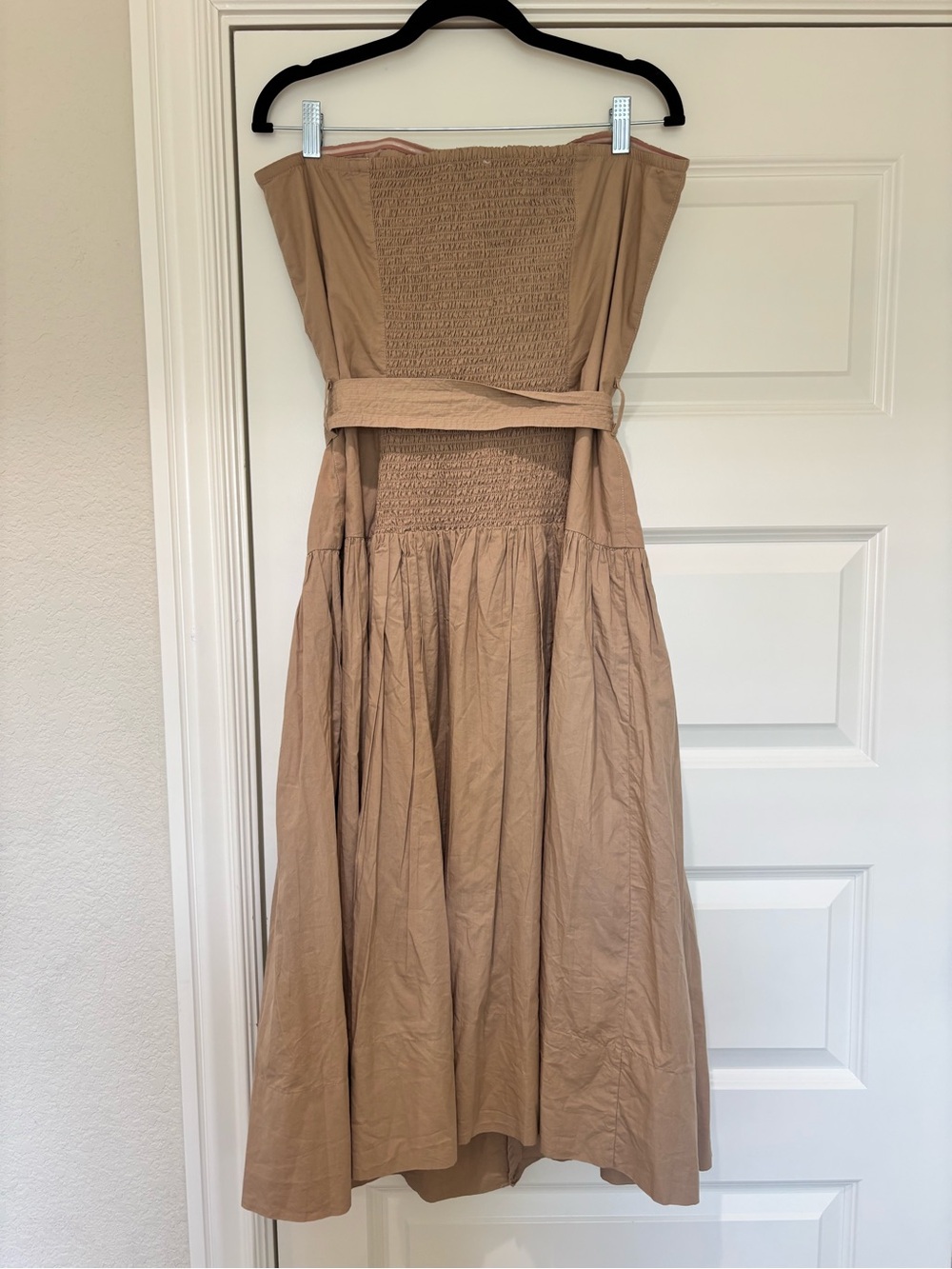 NWT Love The Label L Khaki Tan Strapless Midi Utility Dress Belted 100% Cotton - Picture 5 of 16